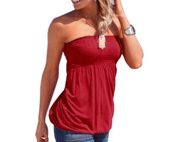 Zomer tube tops effen mouwloos zonder bandjes rugvrij tank top bloemenprint tuniek vest hemd blouse met plissé