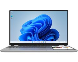 15.6" + 7" Dual-Screen Zakelijke Laptop, Intel N100 (3.4GHz), 16GB RAM, 1TB SSD, 180° Klapbaar, RGB Regenboog Toetsenbord met Ronde Toetsen, Vingerafdruksensor, Afneembare 2MP Webcam, IPS Touchscreen