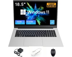 Acmine Laptop - 18.5" FHD IPS - 16 GB RAM - 512GB SSD - Twin Lake N150 - Windows 11 - Vingerafdrukontgrendeling - Met AZERTY-Toetsenbordsticker - Grijs