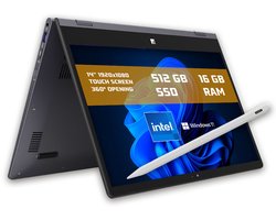 GMR - YOGA 360° Laptop - 14 Inch Full HD Touchscreen + Stylus - Intel N100 - 16GB DDR4 RAM - 512GB SSD - Windows 11 voor Thuis, Office en Studie Notebook