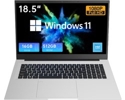 Laptop - 18.5" FHD IPS - 16 GB RAM - 512GB SSD - Twin Lake N150 - Windows 11 - Vingerafdrukontgrendeling - Met AZERTY-Toetsenbordsticker - Grijs