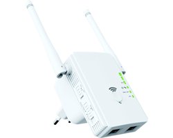 Quvo® WiFi Amplifier Power Outlet - WiFi Power Outlet With 2 Antennas - WiFi Repeater 300 Mbit/s - Internet Booster - WiFi Extender - White - 7cm x 9cm x 15cm