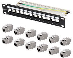10 Inch Patchpaneel CAT7 - 12 Poorten - 1U Netwerk Rackmontage - Toolless Keystone Modules