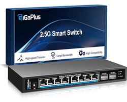 10-poorts 2.5Gb Ethernet Switch met 8 Poorten en 2 SFP+ Poorten - Ventilatorloze Netwerkswitch voor NAS/PC en WiFi6