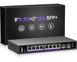 10-port 2.5 Gb Unmanaged Ethernet Switch met 8x 2.5G en 2x 10G Poorten