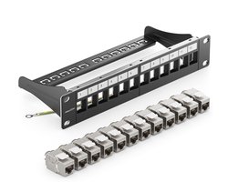 12-Poorts CAT 8 Patchpaneel Set met 12x RJ45 Keystone-Jackmodules voor 40 Gbit/s
