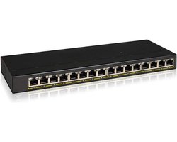 16-Poorts Gigabit Ethernet Unmanaged PoE+ Switch - 16 X PoE+ @ 183 W - Bureau- Of Wandmontage