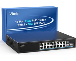 20-Poorten Gigabit PoE Switch met 2.5G en 10G SFP+ uplink - Unmanaged Netwerk Switch met 220W PoE Budget