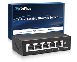 5-poorts Gigabit Ethernet-switch Onbeheerd - Desktop of Wandmontage, Ventilatorloos, Plug-and-Play, Metalen Behuizing