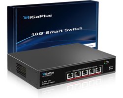 5-Port 10Gb Ethernet Switch Unmanaged met 5 x 10G RJ45 Ports, GiGaPlus 10Gbe Network Switch Eenvoudig voor 10G NAS, PC, WiFi7 Routers, 10G NIC/Adapters. 100Gbps schakelcapaciteit. Desktop of 19-inch r