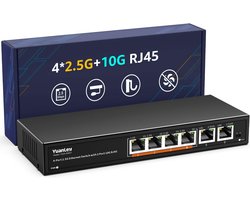 6-Poorts 10G Ethernet Switch: 4x 2.5G & 2x 10G RJ45 Poorten, Fanless Netwerk Switch