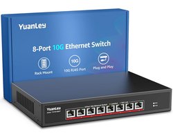 8-Poorts 10G Ethernet Switch - Onbeheerd, 8 x 10Gbps RJ45, Ondersteuning voor 10G/5G/2.5G/1G/100M