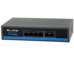 Blow Netwerk switch - 4+2 poorts - 4x 10/100Mbps - 2x Up link 100Mbps - PoE Switch - BL-SW6-4P - Zwart