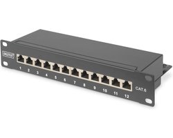 Cat-6 patchpaneel 12 poorten - 10 inch rack-mount - Afgeschermd - Zwart