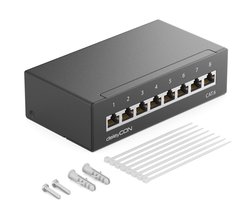 CAT 6 Patchpaneel 8 Poorten - Desktop & Wandmontage - Afgeschermd RJ45 LAN Netwerk