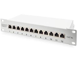 DIGITUS Cat-6A patch-paneel - 12 poorten - RJ45-aansluitingen - 10-inch rack mount 1HE - LSA verdelerveld - afgeschermd - grijs