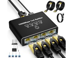 Ethernet-splitter 1 tot 4 met 2 LAN-kabels - Hoogwaardige RJ45 netwerksplitter voor 1000 Mbps