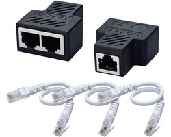 Ethernet Splitter Adapter 1 naar 2 Poorten LAN Netwerk Verlengstuk voor Cat 5/Cat 6 (2 Stuks + Kabels)