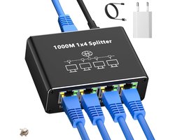 Ethernet Switch 4 Poorten - Gigabit LAN 1000Mbps - RJ45 Netwerk Splitter 1 naar 4 - USB-C Stroomkabel Inclusief - Netwerk Hub voor Computer, TV, Set-Top Box en Meer