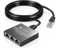 Gigabit Ethernet Splitter 1 In 3 Poorten met RJ45 Netwerkkabel en Type-C Stroomkabel 1000Mbps