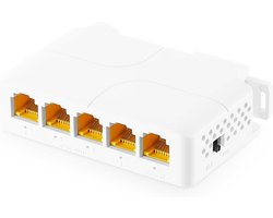 Gigabit PoE Passthrough Schakelaar met 1 PoE In en 4 PoE Uit, 90W, 10/100/1000Mbps Ethernet, DIN-rail & Wandmontage