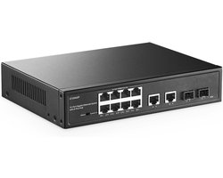 Gigabit PoE-switch met 12 poorten, 8 GE PoE+, 2 GE uplink, 2 Gigabit SFP-sleuf, IEEE802.3af/at max 120 W, ventilatorloze Unmanaged Plug & Play
