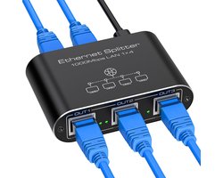 LAN splitter 1 naar 4 - Aluminium netwerk switch - 1000Mbps gigabit ethernet - Gebruik één kabel voor vier apparaten - ShopVlot
