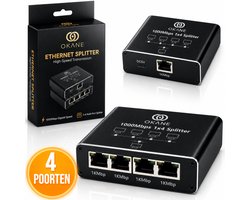 Okane Internet Splitter - 4 Poorten – Netwerk Switch – Tot 1000Mbps - Ethernet splitter – RJ45, CAT5 t/m CAT8 - Netwerk Splitter - Internet switch