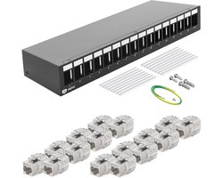 Patchpaneel 16 Poorts CAT7 RJ45 Keystone Modulair Afgeschermd 1U Netwerkverdeler