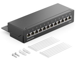 Patchpanel 12-Poorts CAT 6 - Afgeschermd Netwerkdistributiepaneel voor Desktop en Wandmontage