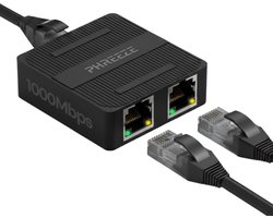 Phreeze Internet Splitter 1 naar 2 - Ethernet Splitter - Netwerk Switch - UTP Splitter - 2 Poort Gigabit 1000 Mbps - Met USB-C Voeding
