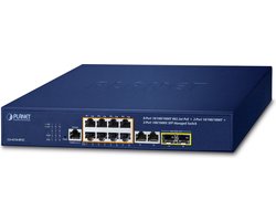 PLANET IPv4/IPv6, 8-Port Managed L2/L4 Gigabit Ethernet (10/100/1000) Power over Ethernet (PoE) 1U Blauw