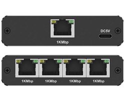 Qoltec Netwerksplitter 1 x 4 poort RJ45 | 1000Mbps (1 Gbit/s) | USB-C | Aluminium