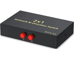 RJ45 Ethernet Netwerkswitch Selector 2-poorts – 2-in 1-uit of 1-in 2-uit – Gigabit Switch Hub – Metalen Behuizing – Plug & Play