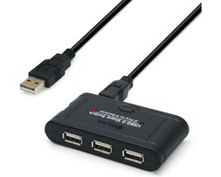 USB 2.0 Hub met 3 Poorten en Switch: Delen tussen 1 of 2 PC's (1 Meter Kabel)