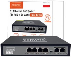 Zenwire - 1028 - Fast Ethernet - PoE switch - 8x PoE-poorten - 2x uplinkpoorten - 60 W - automatische herstart - bandbreedte 1,6 Gbps - Plug & Play - Netwerk - RJ45 Internet Splitter -