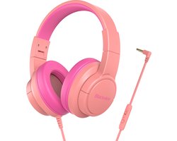 Blackview FitBuds K1 Over-ear hoofdtelefoon - On Ear bedrade opvouwbare hoofdtelefoon voor kinderen - beperkt volume, 3,5 mm- en USB-C-kabel meegeleverd - Roze