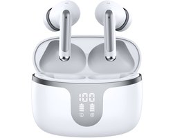Draadloze oordopjes - Bluetooth 5.3 koptelefoon - HD-microfoon, HiFi-stereo geluid - Touchbediening, dubbele LED-display - Geschikt voor iOS en Android - Wit - Klein