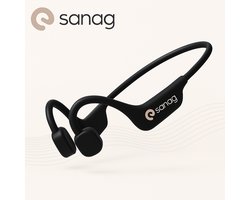 Draadloze Sport Headphones– Bluetooth Sport Hoofdtelefoon – Open Ear Draadloze Koptelefoon – Waterdicht, Lichtgewicht & Met Microfoon – Voor Hardlopen en Fietsen – Zwart – Sanag
