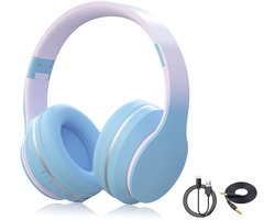 Gloovon - Over Ear Koptelefoon Draadloos - Draadloze Headset met Microfoon - 50 Uur Batterij - Inklapbaar - Blauw-Roze Verloop