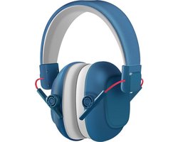 Kinderhoofdtelefoon met ruisonderdrukking, verstelbare hoofdband en oorschelpen, in het blauw.