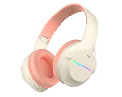 KINSI Draadloze Gaming Headset met RGB-Verlichting - koptelefoon meisje - Bluetooth Hoofdtelefoon voor Gamen & Sport,roze