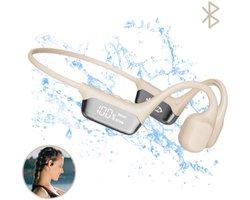 MrGoods - Bone Conduction Headphone - Open Ear Koptelefoon - Bone Conduction Koptelefoon - Sport Oortjes - Koptelefoon Bone - Sport Hoofdtelefoon - Waterdicht - Bluetooth 5.4 - 32GB Geheugen - Geschikt voor elk Apparaat - Beige