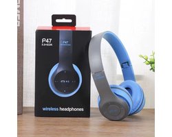 P47 Draadloze Bluetooth Koptelefoon met Microfoon Opvouwbaar Headsets -Tws Bas - Muziek Stereo Oortelefoon Voor Smartphones -TV - Gamen - Kleur BLAUW
