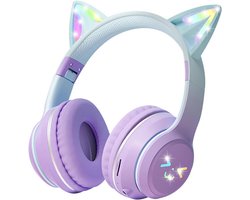 SANORUM Draadloze Koptelefoon Over-Ear voor Kinderen - RGB LED lampjes - Bluetooth 5.1 - 60dB ruisonderdrukking - Micro SD poort - opvouwbare over-ear hoofdtelefoon - Paars