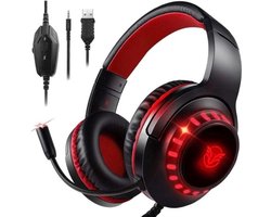 StayPowered Gaming Headset - Ultiem Geluid & Comfort - Noise Cancelling Microfoon - Surround Sound - Multi-platform Compatibel - Plug & Play - Ergonomisch Design - LED Verlichting - Zwart/Rood - Levering Sneller dan Aangegeven!