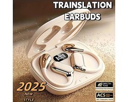 AI Translator Earbuds – Real-Time Vertaal Oordopjes met Bluetooth 5.3 – 145+ Talen – Noise Cancelling – Perfect Cadeau voor Kerst voor Reizigers, Studenten, Werk & Sport – Luxe Design in Champagne Beige, Zwart & Wit | House of Discovery
