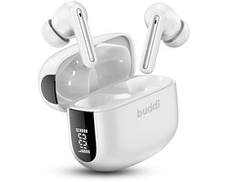 Buddi Draadloze Oordopjes - Bluetooth Oordopjes - Oortjes Draadloos - Noise Cancelling - LED Display - Met Microfoon - Touch Controls - ANC + ENC - Wit