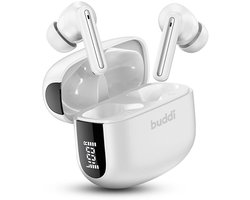 Buddi Pulse Draadloze Oordopjes - Bluetooth Oordopjes - Oortjes Draadloos - Noise Cancelling - LED Display - Met Microfoon - Touch Controls - ANC + ENC - Wit