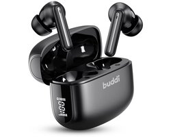 Buddi Pulse Draadloze Oordopjes - Bluetooth Oordopjes - Oortjes Draadloos - Noise Cancelling - LED Display - Met Microfoon - Touch Controls - ANC + ENC - Zwart